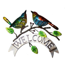 Multicolore Metal "Bienvenue" Love Couple Bird Wall Art Décoration